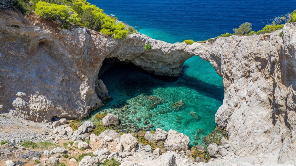 Sea cave with turquoise water, Perachora peninsula