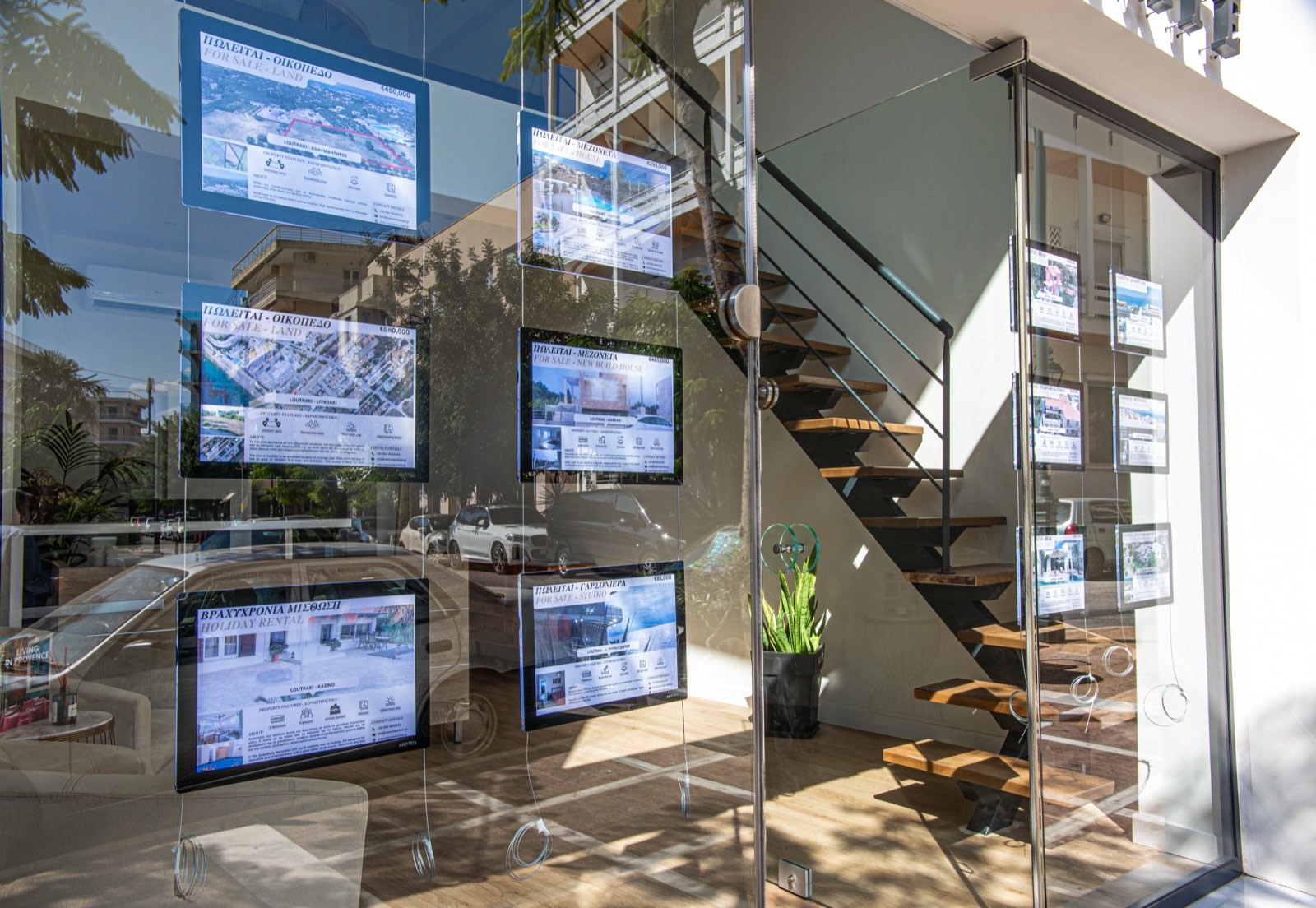 MARE Real Estate property listings on display, Loutraki